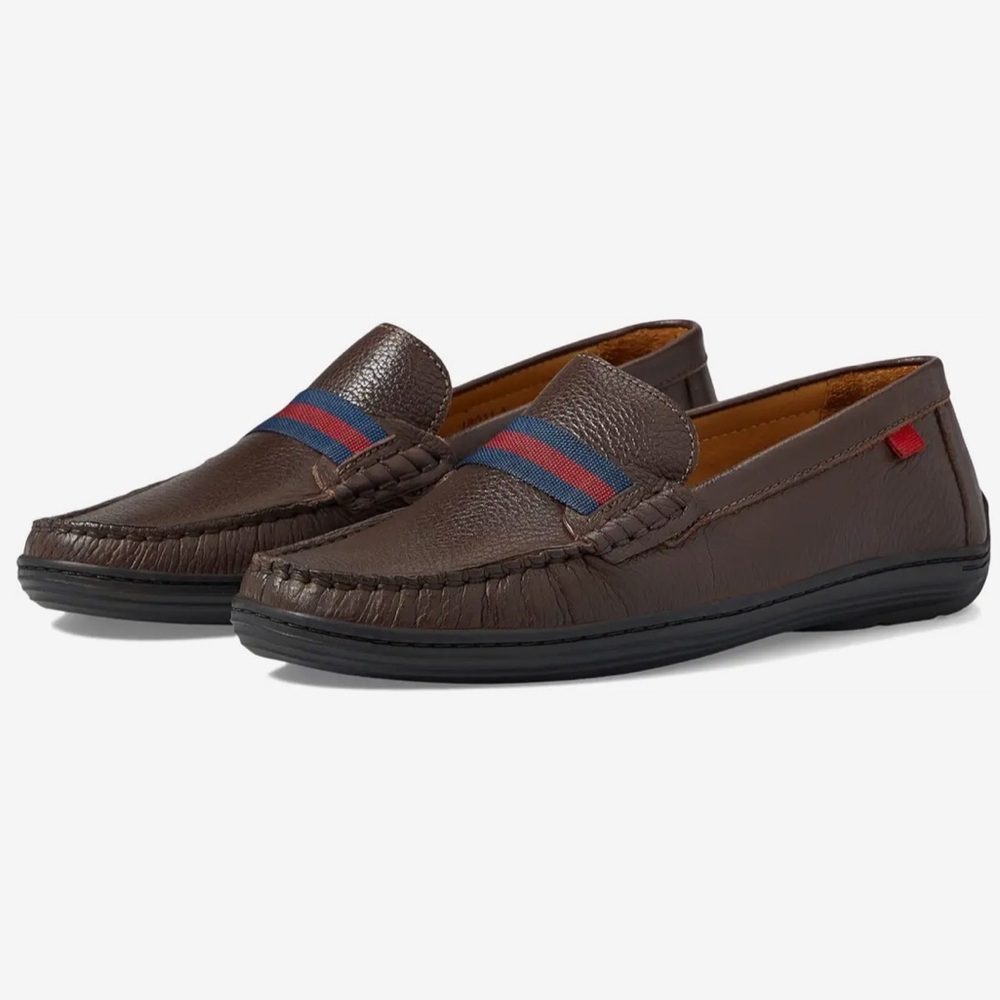 Brown Kids Loafers with Blue and Red Stripes